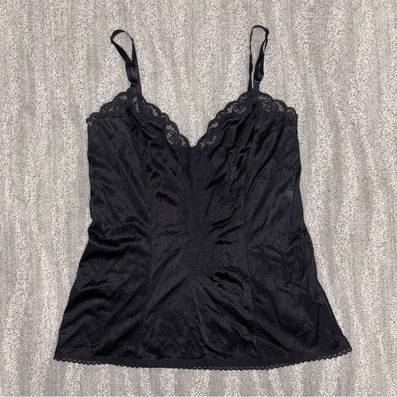 VTG Fortune Black Lace Satin Camisole Y2K Whimsigoth Fairy Sheer Women’s Sz S - Picture 1 of 4